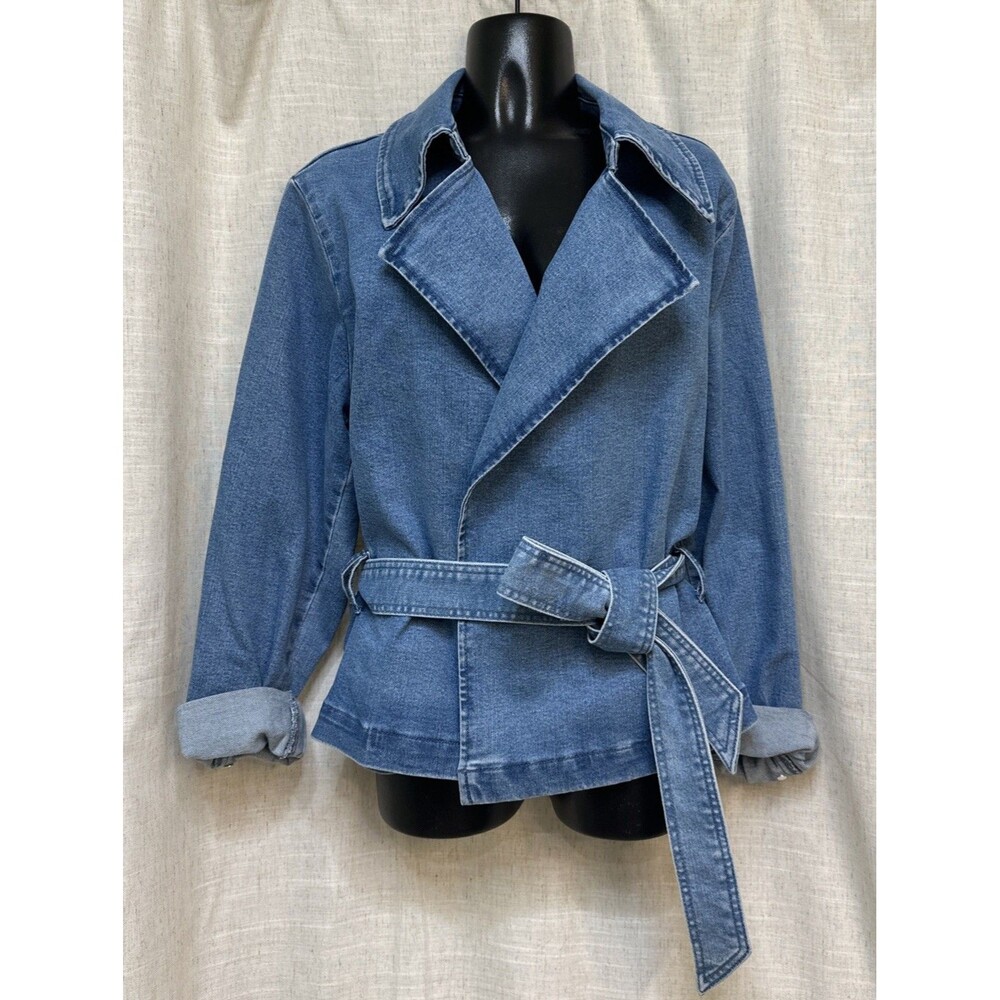 Sofia Vergara Wrap Denim Jacket Size Large Cropped Light Wash Fashion Forward